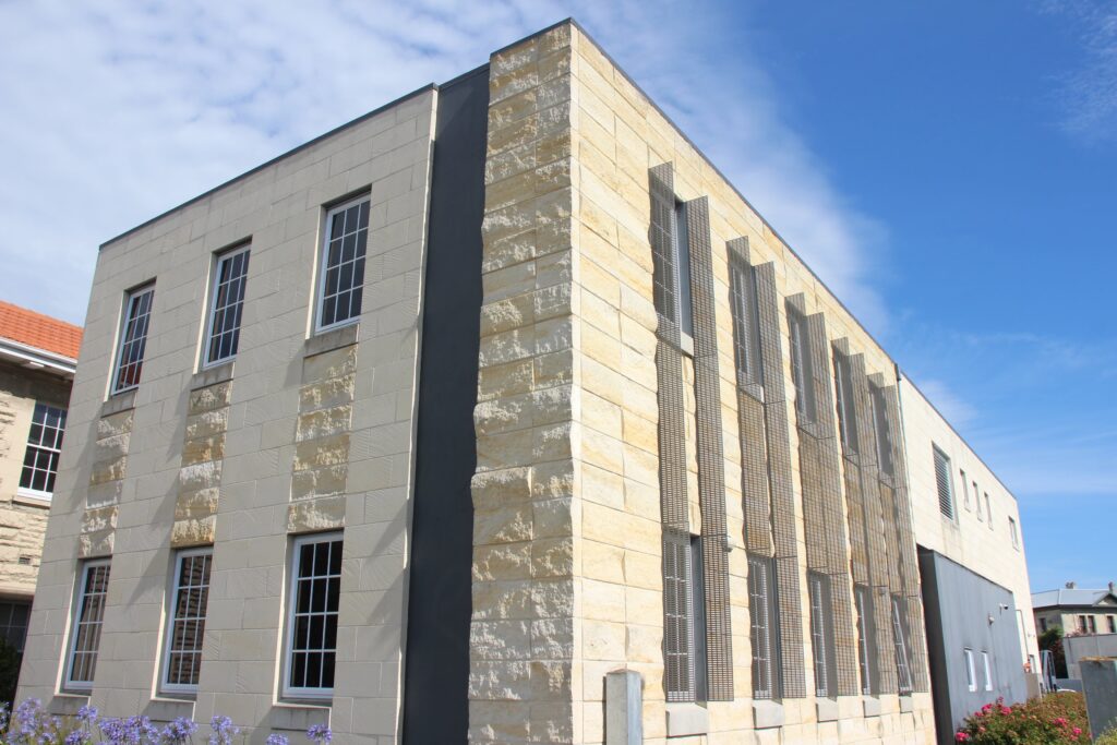 Oamaru stone split limestone stack bond limestone police station